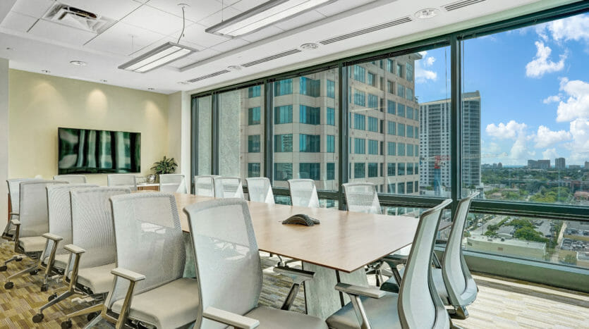 Large, modern meeting room at the Carr Workplaces in Las Olas