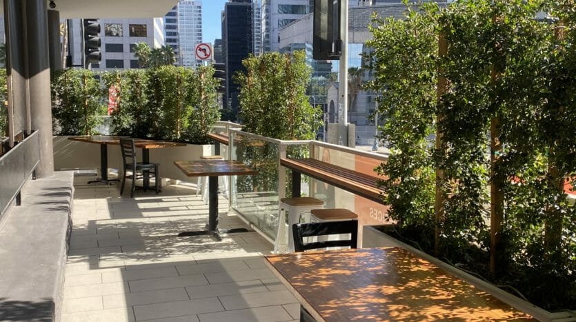 Beautiful outside seating area at 1001 Wilshire shared office space